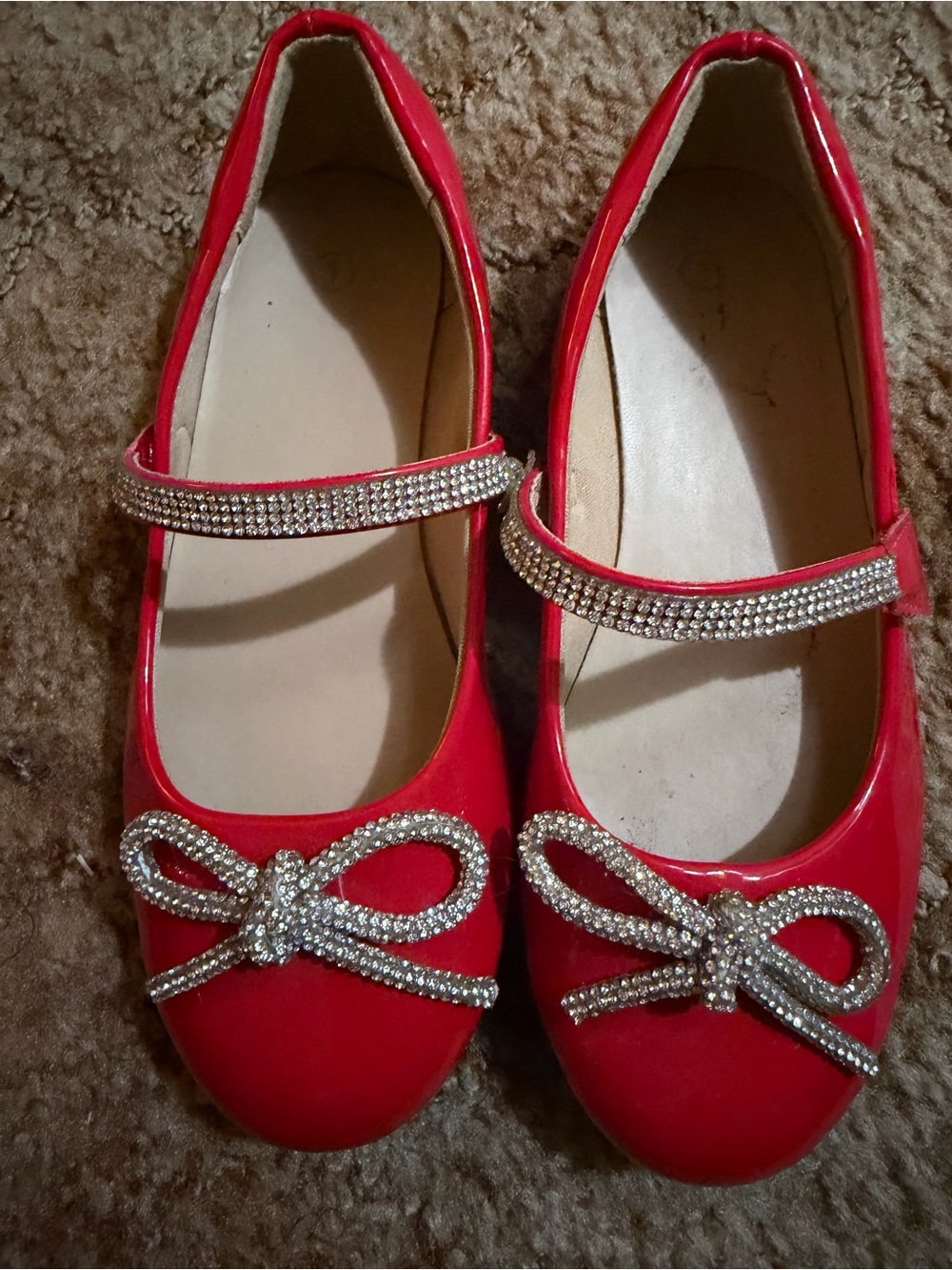 Girls Red Rhinestone Strap Mary Jane Dress Shoes